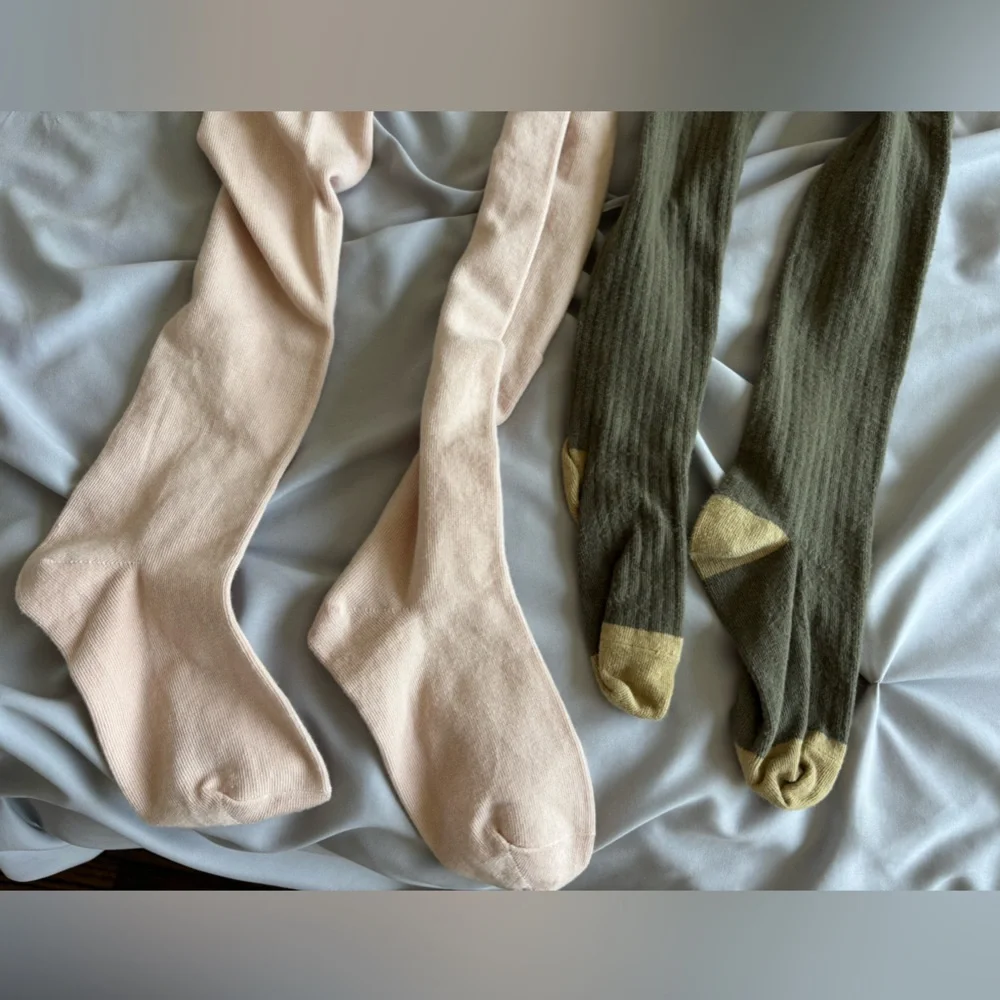 H&M Kids Tights Set of 2 Pink and Olive Green Size 10